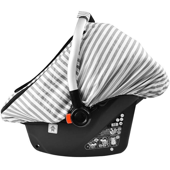 Car Seat Covers for Babies,Baby Car Seat Cover for Boys Girls,Windproof Infant Carseat Cover,Kick-Proof Car Seat Canopy with Breathable Mesh Peep Window,Stripe Print,Summer Lightweight