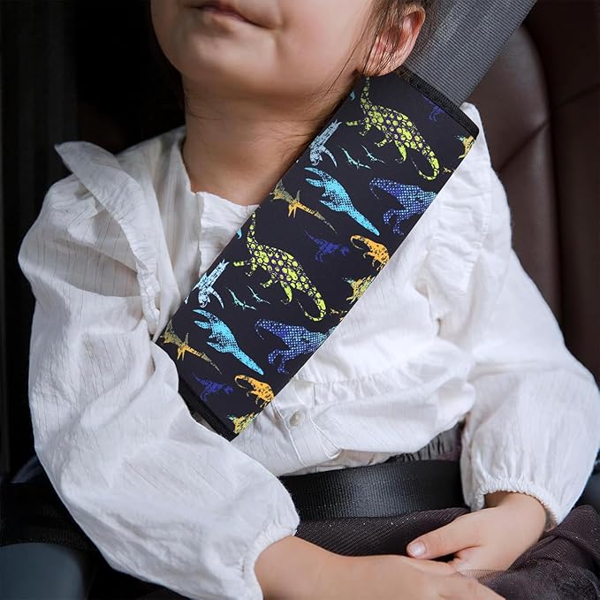 YR Seat Belt Cover for Kids, Soft Comfort Seat Belt Cushion for Children, Cute Cartoon Pattern Car Seat Belt Pads Cover for Girls and Boys, 1 Pack (Dino)