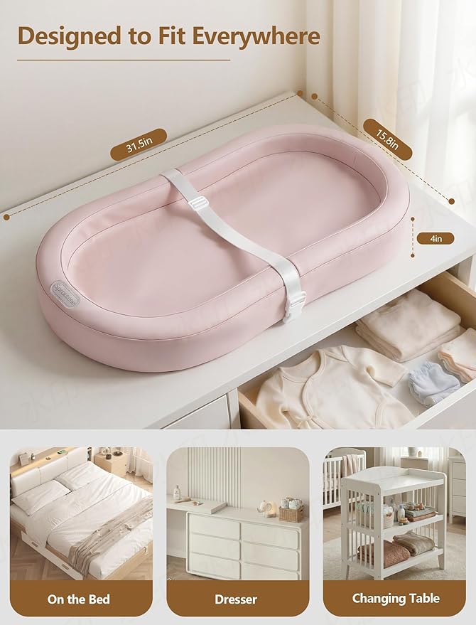 Wipeable Baby Changing Pad, Changing Pad Babies for Dresser Waterproof Standard Size in 30.7” * 15.7” for Diaper Changing on Table (Pink)