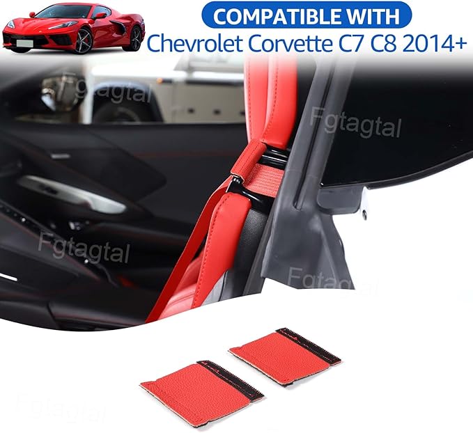 Car Seat Belt Stay Clips Compatible with Chevrolet Corvette C7 C8 2014-2026, Seat Belt Guide Anti-Belt Pop Guards Clips, Seat Belt Buckle Anti Off Cover, 2Pcs (Red)