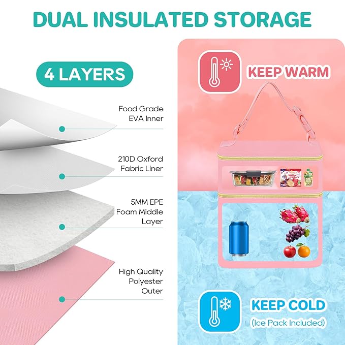 PIIOSER Insulated Baby Bottle Tote Bags with Ice Pack, Fits 4 Baby Bottles Up to 5 Ounce, Portable Breastmilk Cooler Travel Bag with Buckle for Nursing & Working Mom Daycare(Pink-XS)