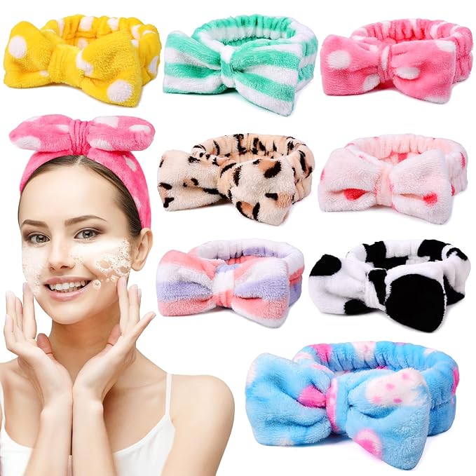 8 Pack Spa Headbands for Women Facial Makeup Headband Stocking Stuffers For Women Teen Girls Coral Fleece Easter Basket Stuffers Valentines Galentines Day Gifts Hair Band Party Favors Christmas Gifts