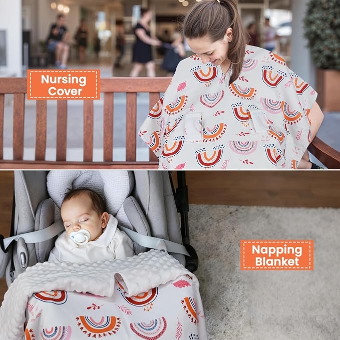 Rquite Car Seat Cover Baby, Carseat Covers Baby Girl, Winter Infant Car Seat Cover, Warm Minky Car Seat Canopy, Baby Carrier Cover with Peekaboo Opening, Multi Use Nursing Cover & Toddler Blanket