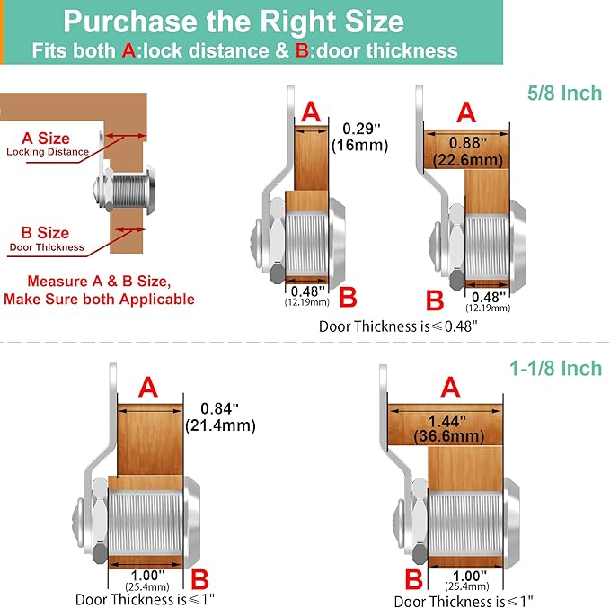 6 Pcs Mailbox Locks with Keys, Cabinet Lock with Key, Kitchen Cabinets Cam Locks 5/8" Keyed Alike, Drawer Desk Lock for Drawers and RV Storage Door, Zinc Alloy