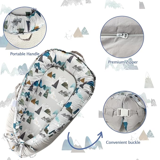 Baby Lounger Replacement Cover, Newborn Lounger cover for 0-12 Months, Breathable & Portable Infant Lounger Case, Soft Baby Floor Seat Cover for Travel, Machine Washable (Cover Only), Mountain