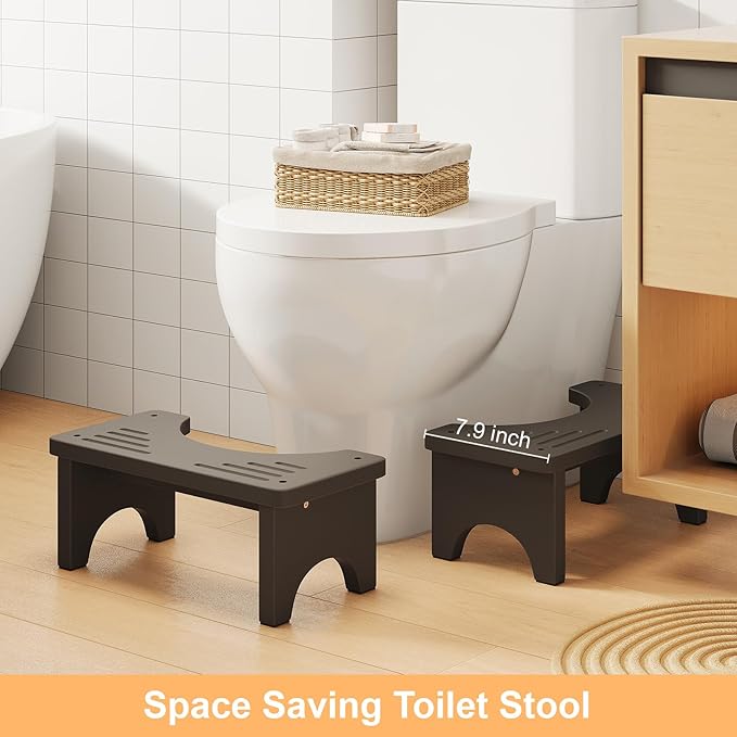 Uaniar Black Poop Stool Adult, Bamboo Wooden Toilet Stool Squat, Squatting Pooping Stools for Adults, Wood Toilet Foot Potty for Bathroom, Black