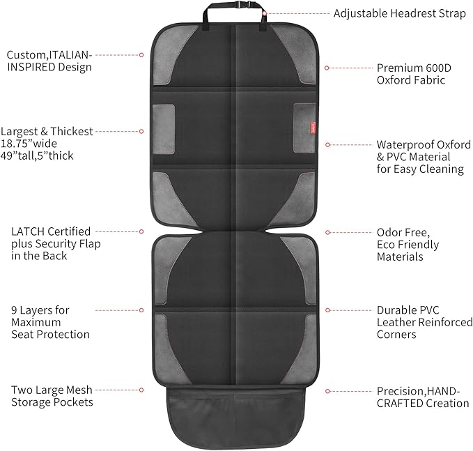Car Seat Protector with Thickest Padding,Waterproof 600D Fabric Child Baby Seat Protector with Storage Pockets,Non-Slip Pets Cover Leather Reinforced Vehicle Seat 2 Pack