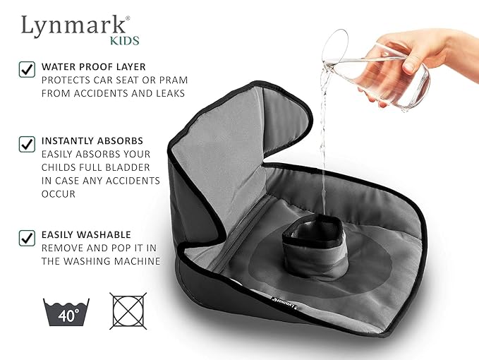 Lynmark® Potty Training Car Seat Protector Cover - Waterproof Soft Piddle Pads for Toddlers and Baby Carseat - Travel-Friendly Universal Washable Liner Mat for Spills, Nappy Leaks, Accidents - Grey