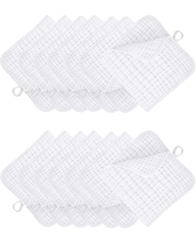 14Pack Muslin Baby Burp Cloths 100% Cotton 20"X10" Soft Absorbent Quick Drying Newborn Drool Baby Face Washcloths