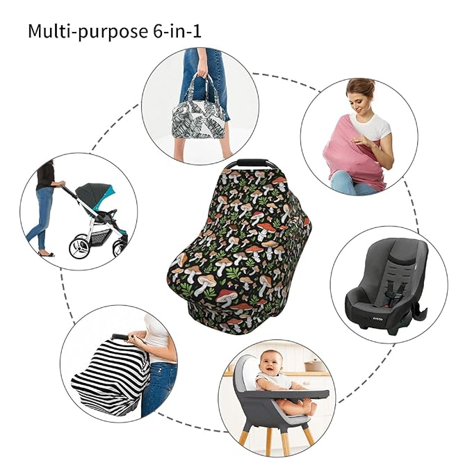 Mushroom Car Seat Canopy, Baby Breastfeeding Cover, Multi Use Baby Stroller and Carseat Cover, Boys and Girls Shower Gifts