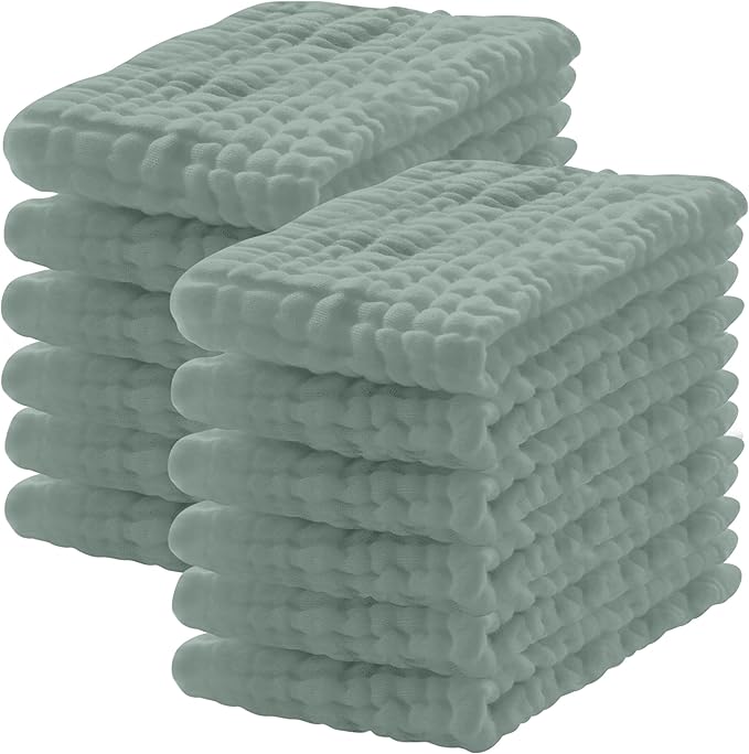 Lovely Care 12 Pack Muslin Burp Cloths 100% Cotton Muslin Cloths Large 20''x10'' Extra Soft and Absorbent Baby Burping Cloth - Green