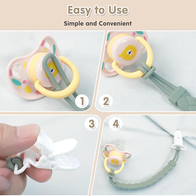 Stylish Silicone Pacifier Clips, 4-Pack Pacifier Holder with Flexible Woven Rope Design, 100% Food Grade Silicone, Easter Safe Essentials for Newborns Baby Boys and Girls