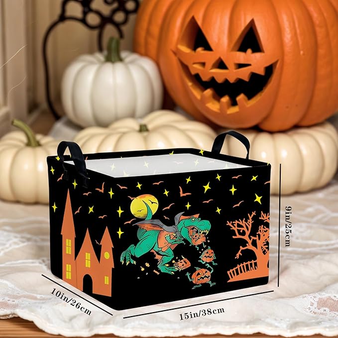 ASKETAM Halloween Basket Gift Cute Pumpkin Ghost Parties Decor Kid Trick or Treat Basket for Boys and Girls Rectangular Storage Bin Box (Dinosaur)