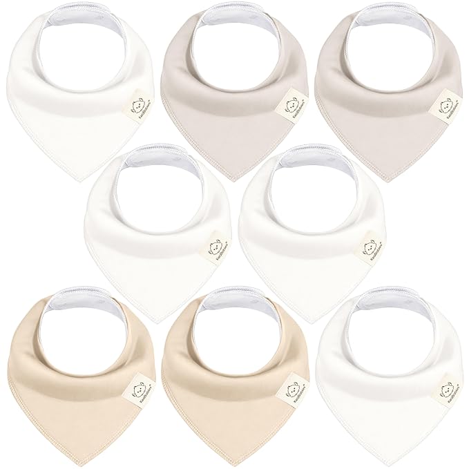 KeaBabies 8-Pack Organic Baby Bandana Bibs for Boys, Girls - Super Absorbent Triangle Baby Bibs for Drooling and Teething Infant, 100% Cotton Extra Soft for Newborn, Infant 0-36 Months (Pure)
