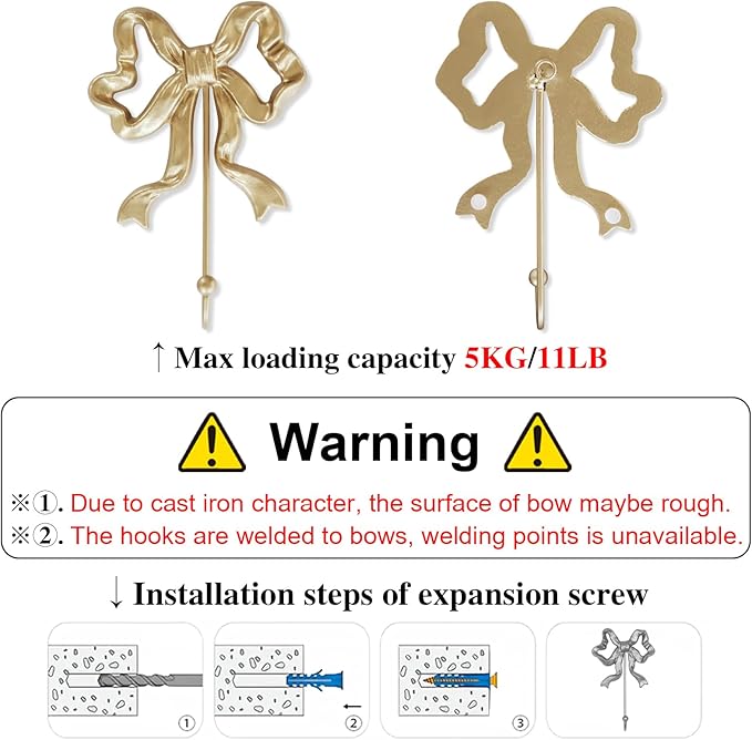 Single Bow Hook,Wall Mounted Functional Hook,Antique Gold Cast Iron Hooks for Coats,Hats,Bags, Bath Towels,Room Decorations,Hallway,Bathroom,Kitchen,Office (Large Single Bow Hooks:5x7.3 inches)