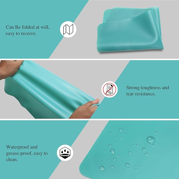 3Pcs 15.7"x 11.8"x 0.03" Green Silicone Placemats, Silicone Mat, Silicone Mats for Baking, Kitchen Counter, Jewelry, Paiting