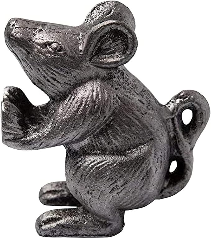 Comfify Cast Iron Mouse – Decorative Vintage Rustic Door Holder, 1 Unit – Stops Bedroom, Bath & Exterior Doors – Antique Silver Color