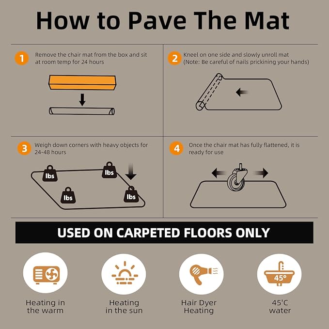 Office Chair Mat for Carpet - 36x48 Inch Plastic Computer Desk Floor Protectors for Chairs Clear Under Desk Rug Pad for Rolling Gaming Chair