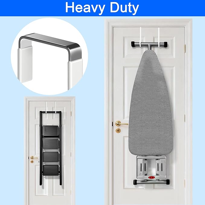 Mars-Rock Over The Door Metal Hooks with Plastic Coating 7.5" Fit 0.5" to 1 3/4" Door 4 Pcs Heavy Duty Single Towel Robe Rack Wreath Bathroom Shower Hanger Shoe Organizer Ironing Board Long White