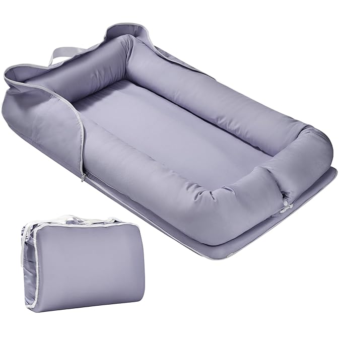 Miereirl Baby Lounger for Newborn, Dock A Tot & Baby Lounger Pillow with Soft Cotton, Infant Lounger for 0-24 Months, Baby Nest Lounger, Essentials Gifts Nest Cover - Grey