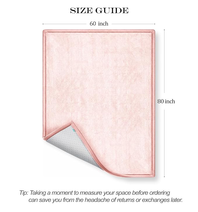 AEOCOO 60x80 Baby Play Mats for Floor, 1.3" Thick Tummy Time Mat for Infant, Extra Large Memory Foam Rug for Crawling, CloudSoft Velvet Non Slip, Baby Floor Mat Kids Nursery Rug, Living Room, Pink