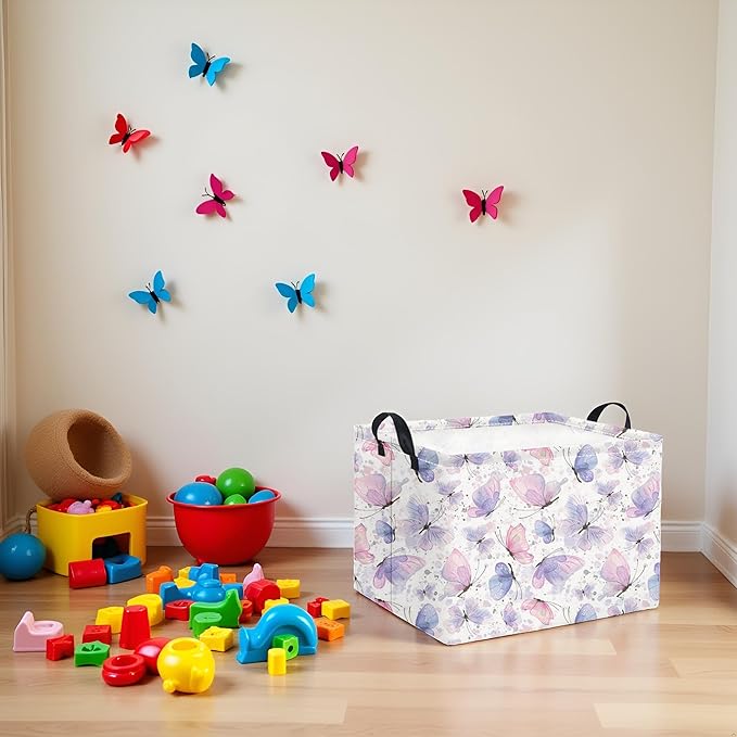 TIBAOLOVER Rectangular Kids Storage Basket for Home Kitchen Girls Cute Storage Bin Organizer Shelf Book Room Decor(Fancy Butterfly)