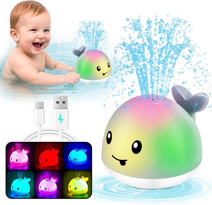 Light Up Whale Bath Toys Sprinkler for Babies 6-12 12-18 Months, Kids Ages 1-3 2-4, Baby Infant Toddler Pool Water Fountain Bathtub Toys for 1 Year Old Boys Girls Easter Basket Stuffers Gifts