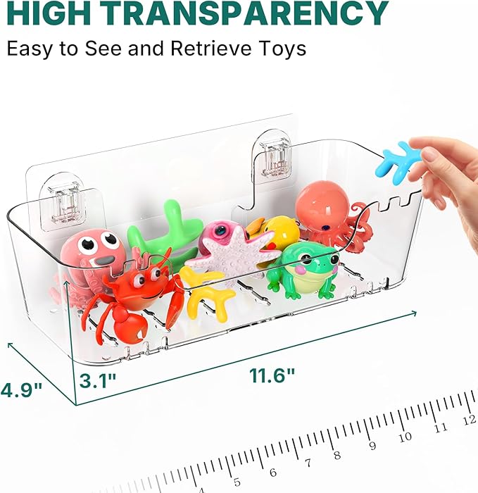 JNDETOP Bath Toy Storage Holder for Bathtub, Clear Acrylic Bath Toy Organizer with Drain Holes, 2 Pack Large Capacity Bathtub Toy Storage Shower Caddy for Bathroom