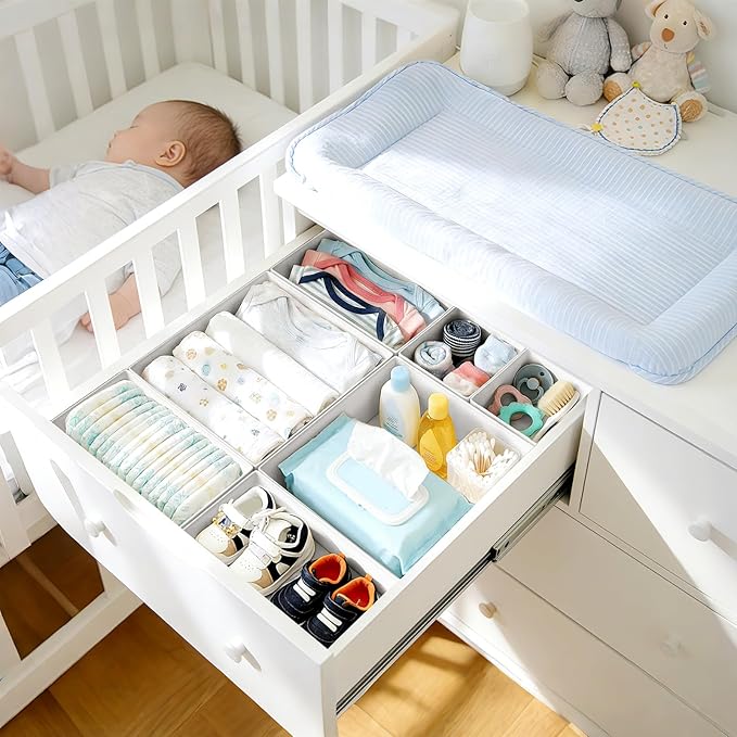 DIMJ Drawer Organizer Clothes Storage - 24 Pack Baby Dresser Organizer for Nursery Closet Organization, Fabric Drawer Organizer Bins for Underwears Socks Bras, Foldable Storage Dividers for Bedroom