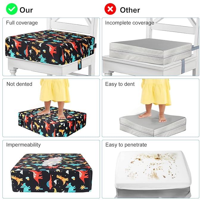 Toddler Booster Seat for Kitchen Chair Dining Table, Washable Thick Strong Support Portable Booster Chair for Toddlers Eating, Easy Cleaning Booster Seat Cushion Detachable with Adjustable Straps