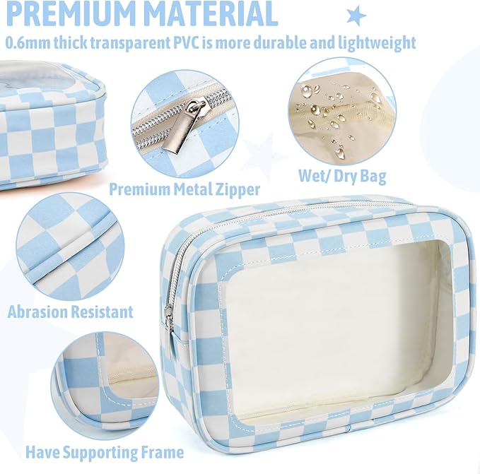 3PCS Clear Toiletry Bag,TSA Approved Travel Makeup Pouch with Zipper for Cosmetics and Toiletries，Diaper Bag Organizer Pouch Set,Women's Purse Organizer and Clear Car Bag