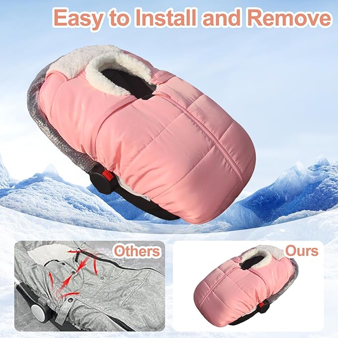 Winter Baby Car Seat Cover, Infant Carrier Cover Cold Weather, Windproof Newborn Warm Carseat for Unisex Babies（Pink）
