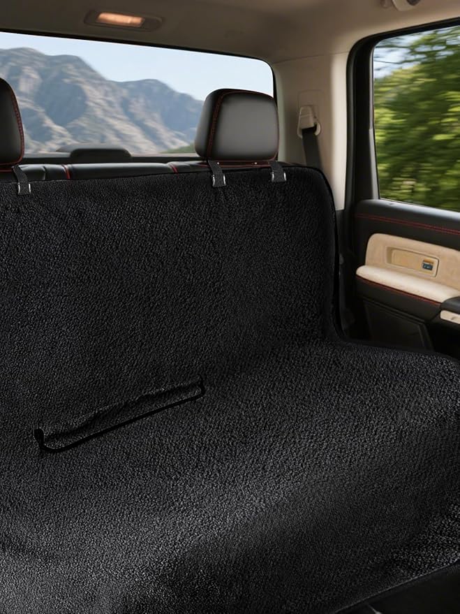TESFEEL Waterproof Towel Back Seat Cover for Car, Truck, Van & SUV – Durable Rear Bench Seat Cover for Kids & Dogs, Seat Back Protector Easy to Install (Black)