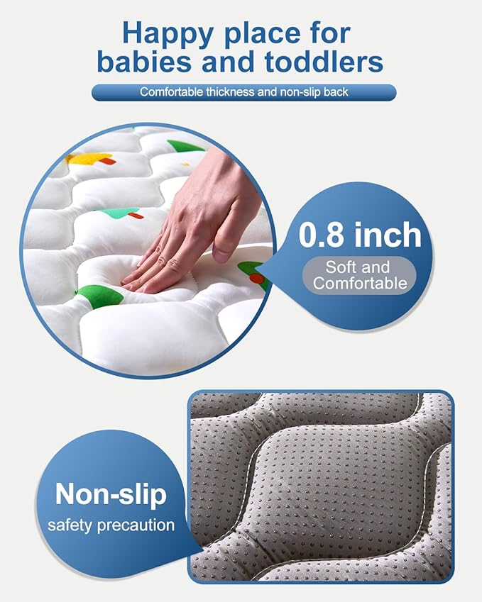 Odorless Premium Foam Baby Play Mat 59" x 59", Soft Microfiber Fabric Crawling Mat for Floor- Comfortable and Hypoallergenic, Non-Slip Cushioned Floor Playpen mat for Infants,Babies,Toddlers