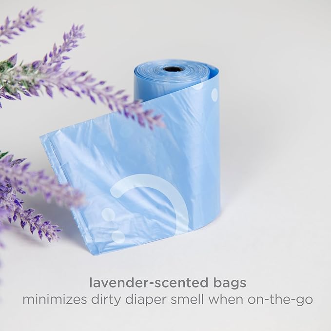 Ubbi Retractable On-the-Go Dirty Diaper Disposal Bag Dispenser for Baby Travel, Gray, 2 Pack