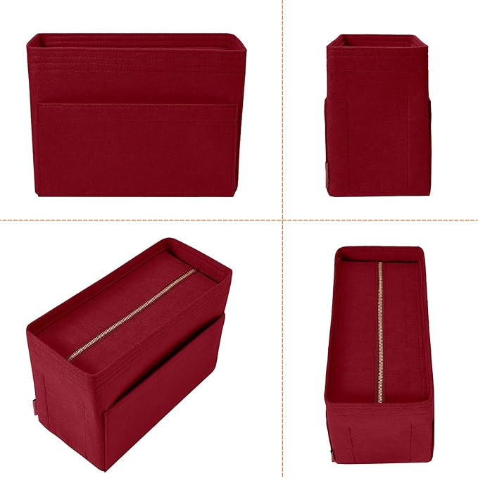 Vercord Felt Zipper Handbag Tote Purse Duffel Backpack Organizer Insert Burgundy Small