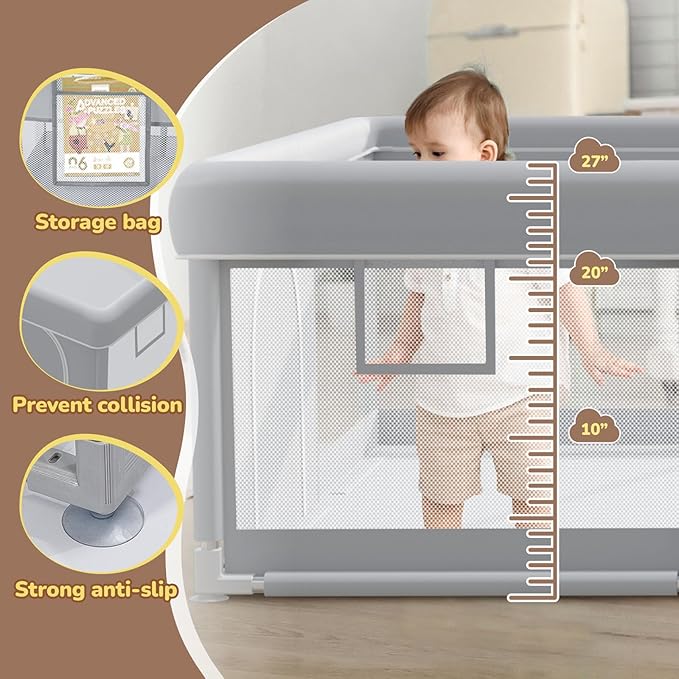 besuhot Extra Large Baby Playpen 74x 50 Inch Playpen for Babies and Toddlers with Anti-Slip Suckers and Zipper Gate, Safety Baby Activity Center for Indoor & Outdoor