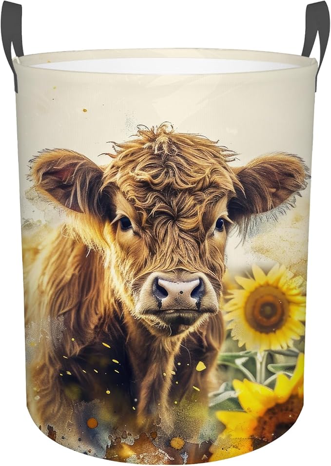 Highland Cow Laundry Basket,Laundry Hamper With Handles Collapsible Laundry Baskets Waterproof Dirty Clothes Hamper Storage Basket Toy Bins For Room Bathroom Bedroom Decor