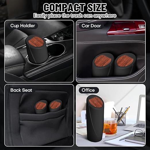 Car Trash Bin with Lid-2 Pack Car Garbage Can Cup Holder-Mini Leakproof Vehicle Garbage Can Bin with 40pcs Trash Bags-Automotive Organizers and Storage for Front Back Seat Accessories(Wood Grain Lid)