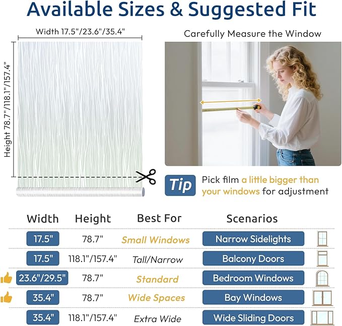 rabbitgoo Window Privacy Film Frosted Glass Film Removable Vinyl Door Coverings UV Blocking Decorative Static Cling Non-Adhesive Window Clings Sticker for Home Decor, 35.4 x 118.1 Inches