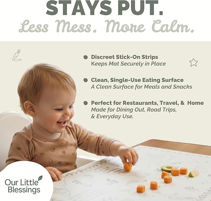 Disposable Baby Placemats (40 Pack) Stick-On Toddler Placemats for Restaurants and Travel Eye Spy Activity Fine Motor Skills Mess-Free Table Mats for Babies and Kids