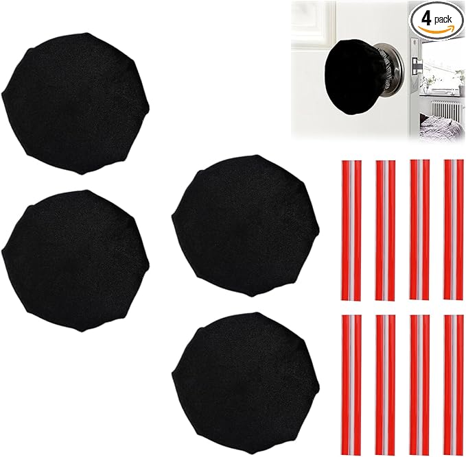 Door Handle Covers, 4Pcs Black Decorative Round Door Knob Covers Soft Door Handle Glove Anti-Static Safety Door Knob Protector with Clear Anti-Collision Adhesive Strip