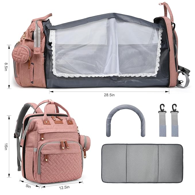 JKJRJJ Diaper Bag Backpack with Changing Station, Large Diaper Bag For Boys And Girls, Multifunctional Waterproof Travel Diaper Backpack, Baby Bag with USB Charging Port for Moms Dads,pink