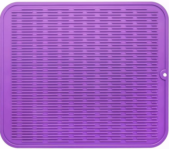MicoYang Silicone Dish Drying Mat for Multiple Usage,Easy clean,Eco-friendly,Heat-resistant Silicone Mat for Kitchen Counter or Sink,Refrigerator or Drawer Liner Purple 2XL 24 inches x 18 inches