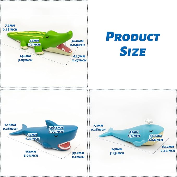 3Pcs Cute Door Stopper, Cartoon Shark Crocodile Whale Animal Door Stop, Decorative Door Wedge for Home and Office Floor(Patented)