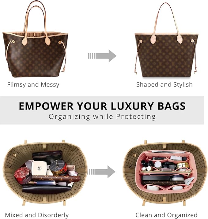 OPPOSHE Purse Organizer Insert for Handbags, Softened Felt Bag Insert Organizer for Tote, Compatible with LV, Coach, MK, Kate Spade, Goyard, Longchamp (Light Pink, Small)