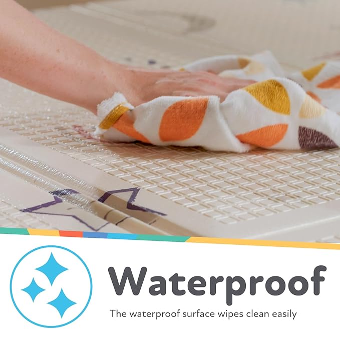 Nuby Reversible Baby Floor Mat - Foldable and Lightweight Foam Infant Play Mat - 77" x 58" - Easy Storage and Travel - Hot Air Balloons/Stripes