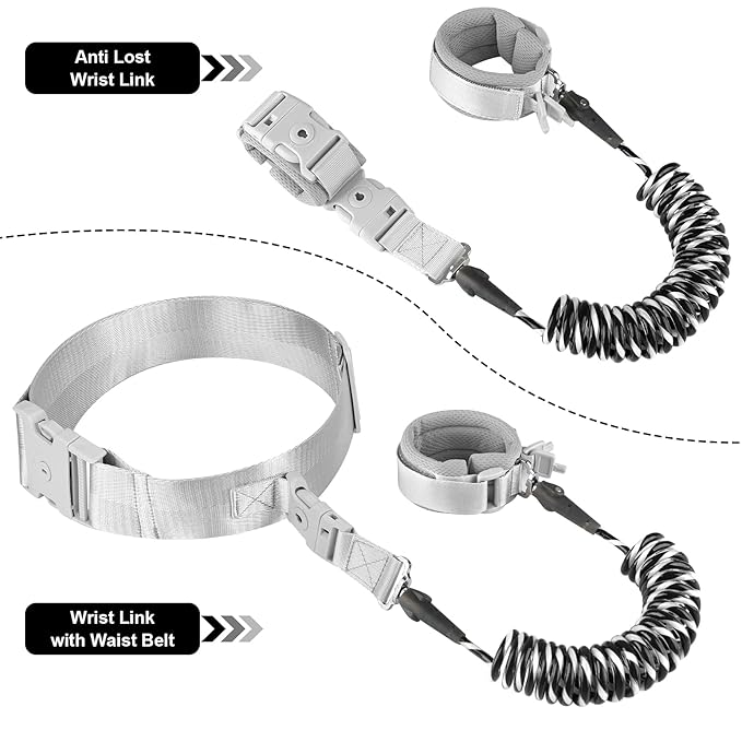 Accmor Toddler Waist Leash Belt, Reflective Anti Lost Wrist Link, Anti Lost Waist Band Child Leash with Lock for Kids, Child Walking Harness Wristband Rope Tether Leashes for Outdoor Travel (Black)