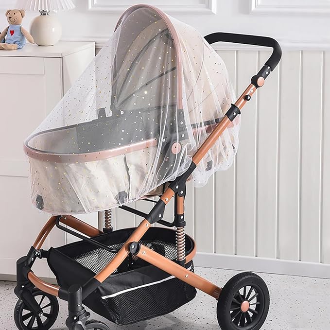 BQSAZHYJ Mosquito Net for Stroller,Baby Pram Net Portable Star Print Stroller Netting Cover Perfect Bug Net for Strollers,Bassinets,Mini Crib,Cradles and Playards (White Star), yecwz002