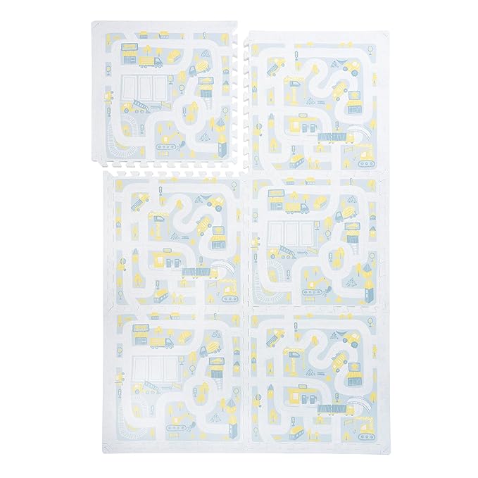 PopsyKosy Premium Baby Floor Play Mat - Extra Thick & Cushioned 1 inch Playroom Foam Mat, Non-Toxic Odorless - 6 Tiles - Spacious 6x4 ft. - Stylish, Waterproof for Kids & Toddlers-Pastel Blue Gray